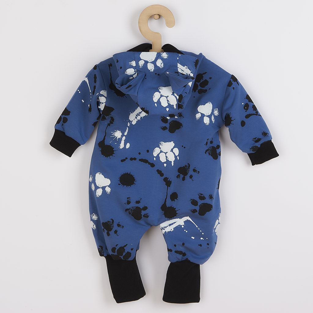 baba pamut kezeslábas kapucnival fülekkel New baby mancsát kék