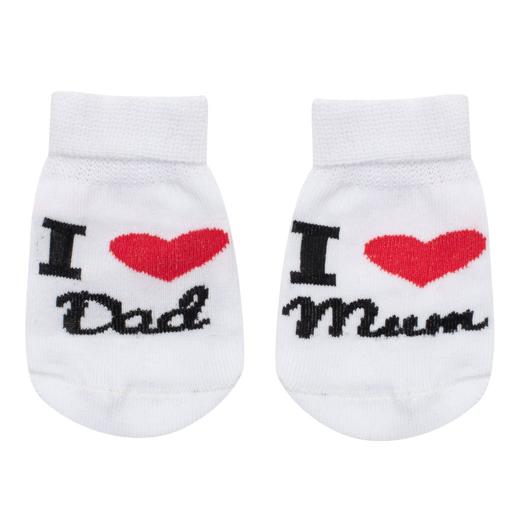 Csecsemõ pamut zokni New baby I Love Mum and Dad fehér