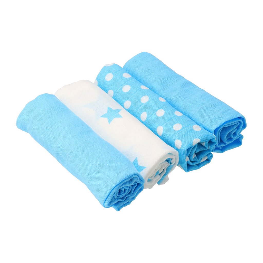 Pamut tetra pelenka New baby Softy nyomtatott mintával 70 x 70 cm 4 db fehér-türkiz