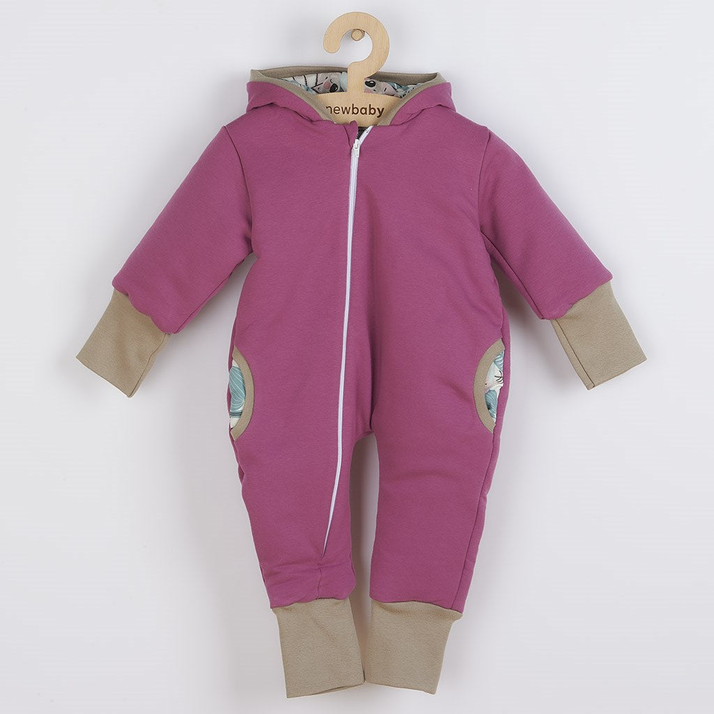 Meleg tavaszi kezeslábas kapucnival New baby Spring purple-pink