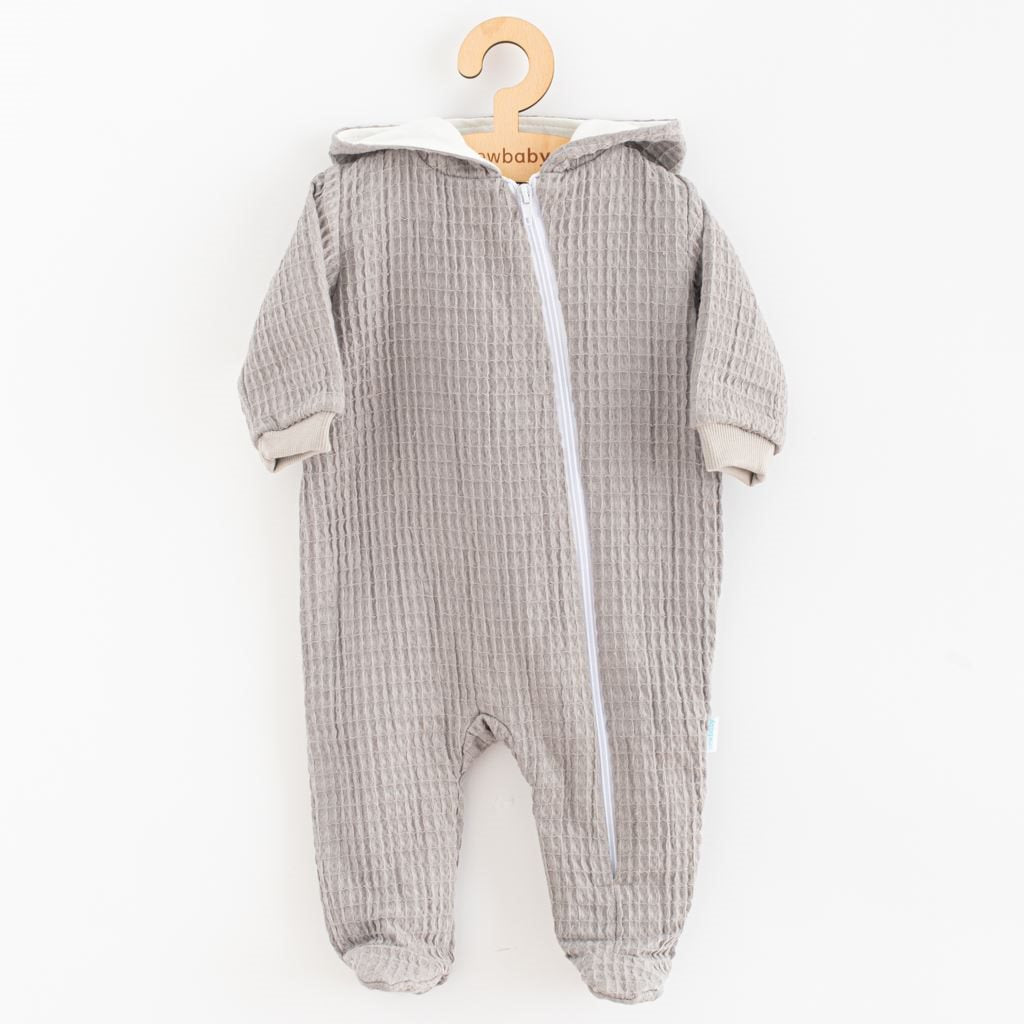 baba muszlin kezeslábas kapucnival New baby Comfort clothes szürke