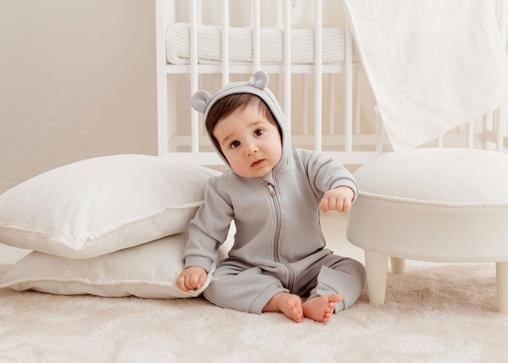 baba pamut kezeslábas kapucnival fülekkel Koala Pure beige