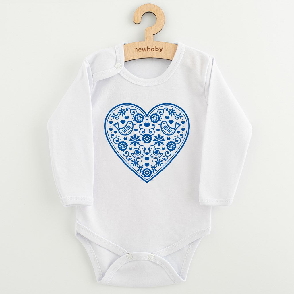 baba body nyomtatással New baby Népi minta kék szív