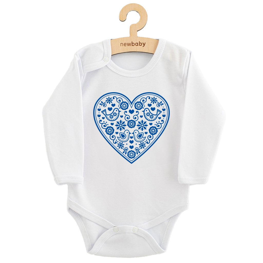 baba body nyomtatással New baby Népi minta kék szív
