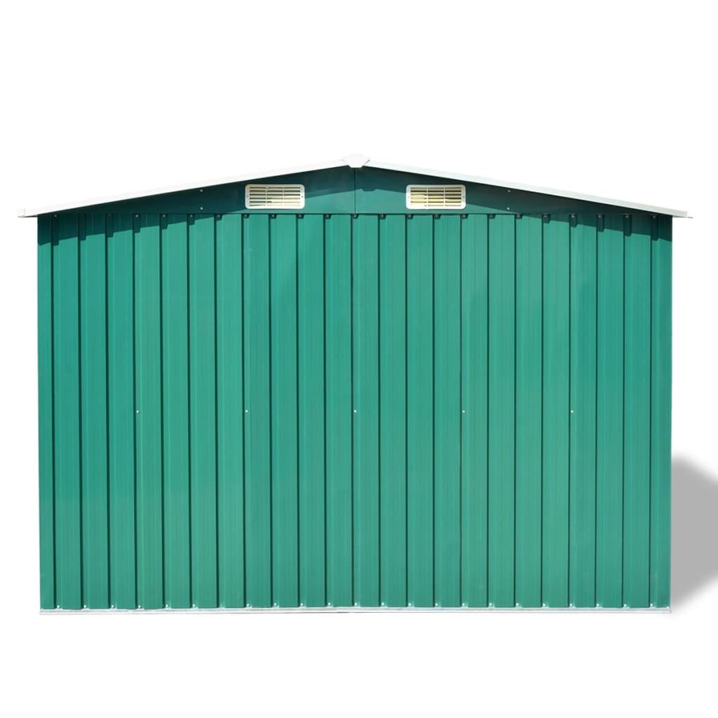 zöld fém kerti fészer 257 x 205 x 178 cm