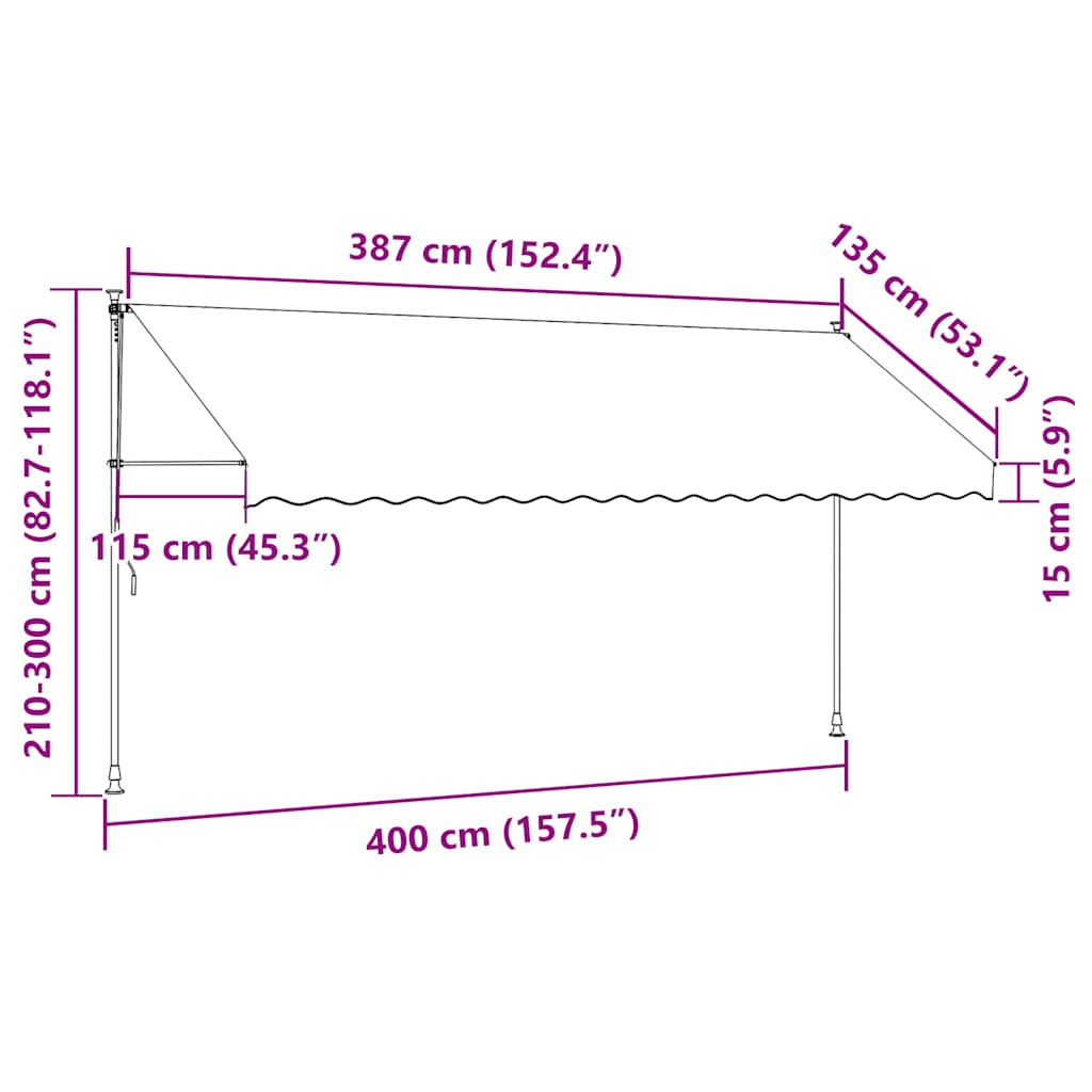 narancssárga-fehér csíkos kézzel feltekerhető napellenző 400 cm