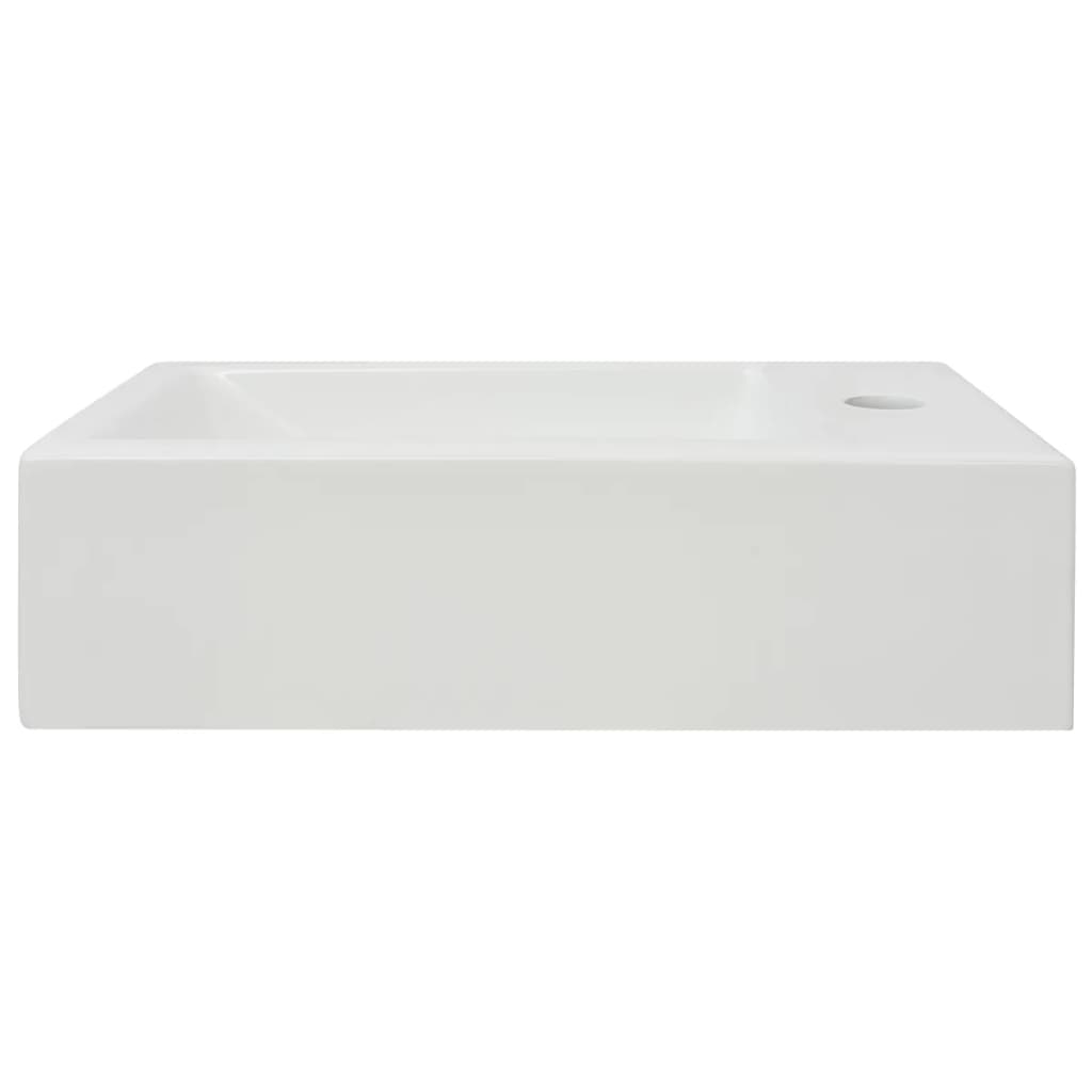 téglalap-alakú, fehér kerámia mosdókagyló csaptelep furattal 46x25,5x12 cm