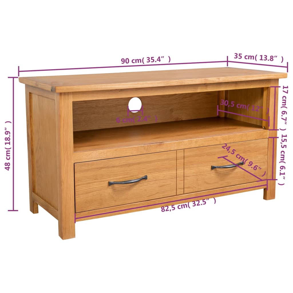 tömör tölgyfa TV-szekrény 90 x 35 x 48 cm