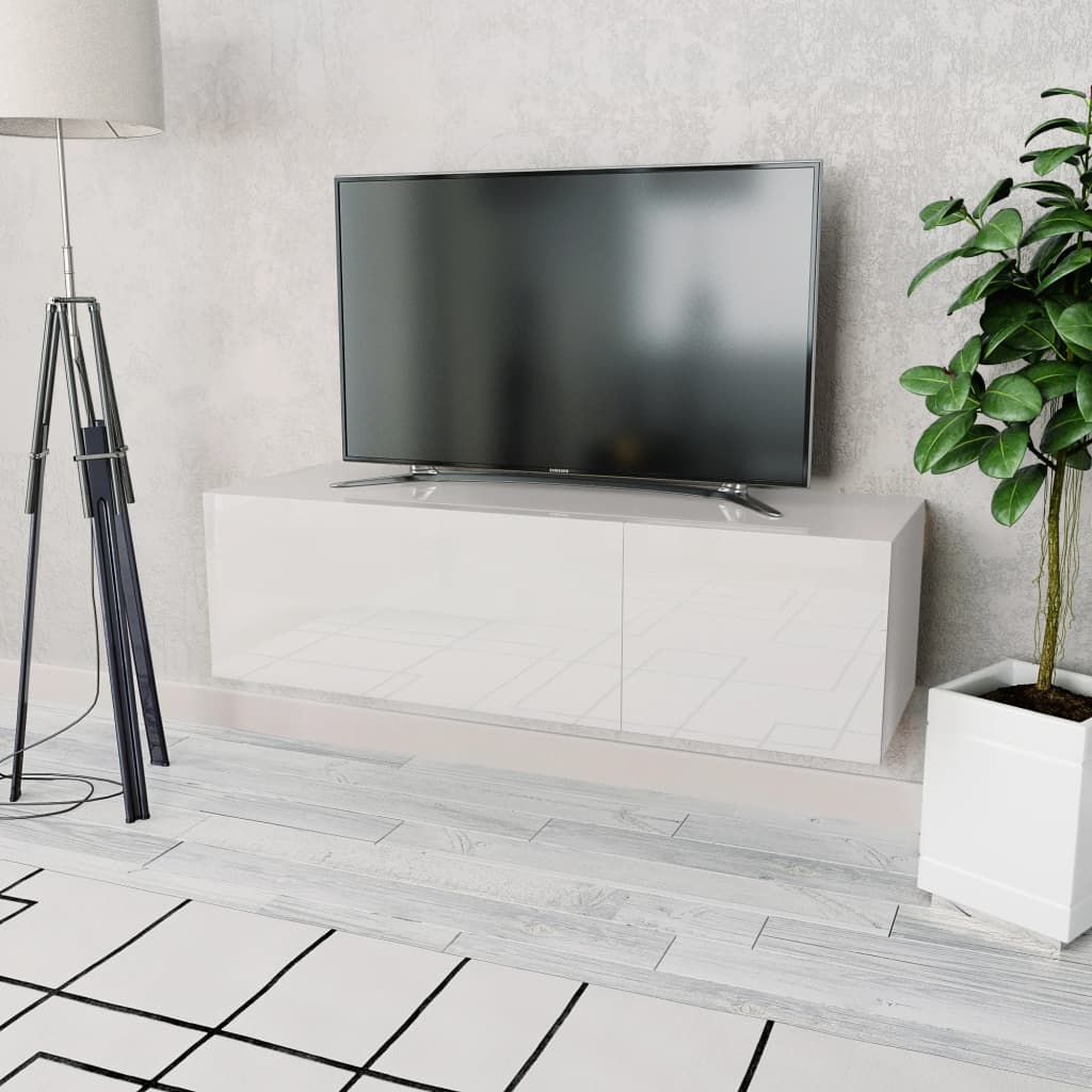 fehér magasfényű szerelt fa TV szekrény 120 x 40 x 34 cm