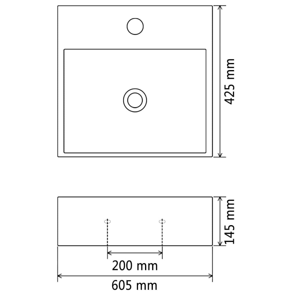 fekete kerámia mosdó csaptelep furattal 60,5 x 42,5 x 14,5 cm