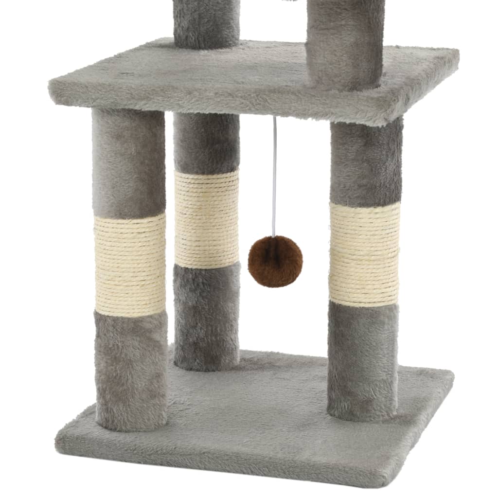 szürke macskabútor szizál kaparófákkal 65 cm