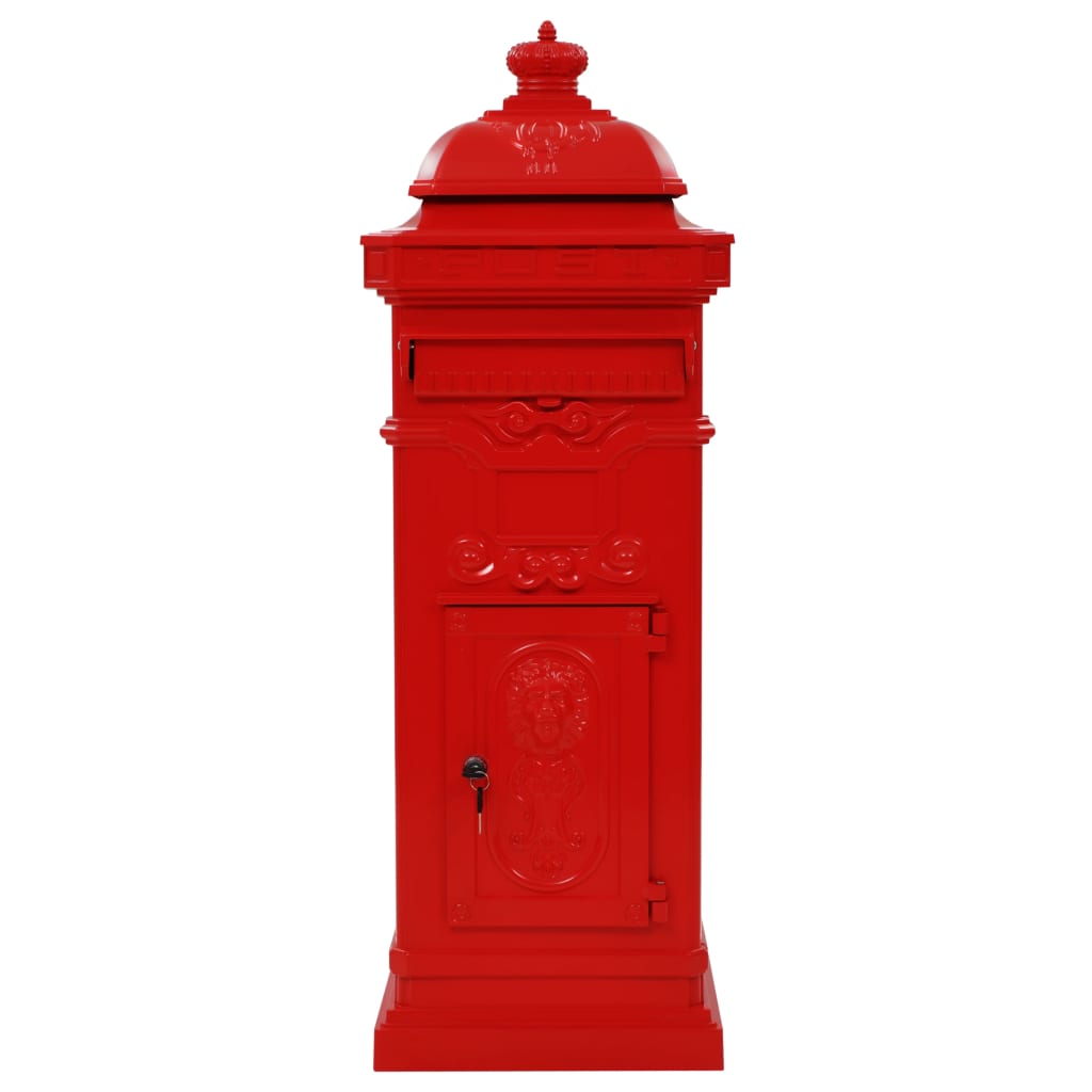 piros, vintage, rozsdamentes alumínium álló postaláda