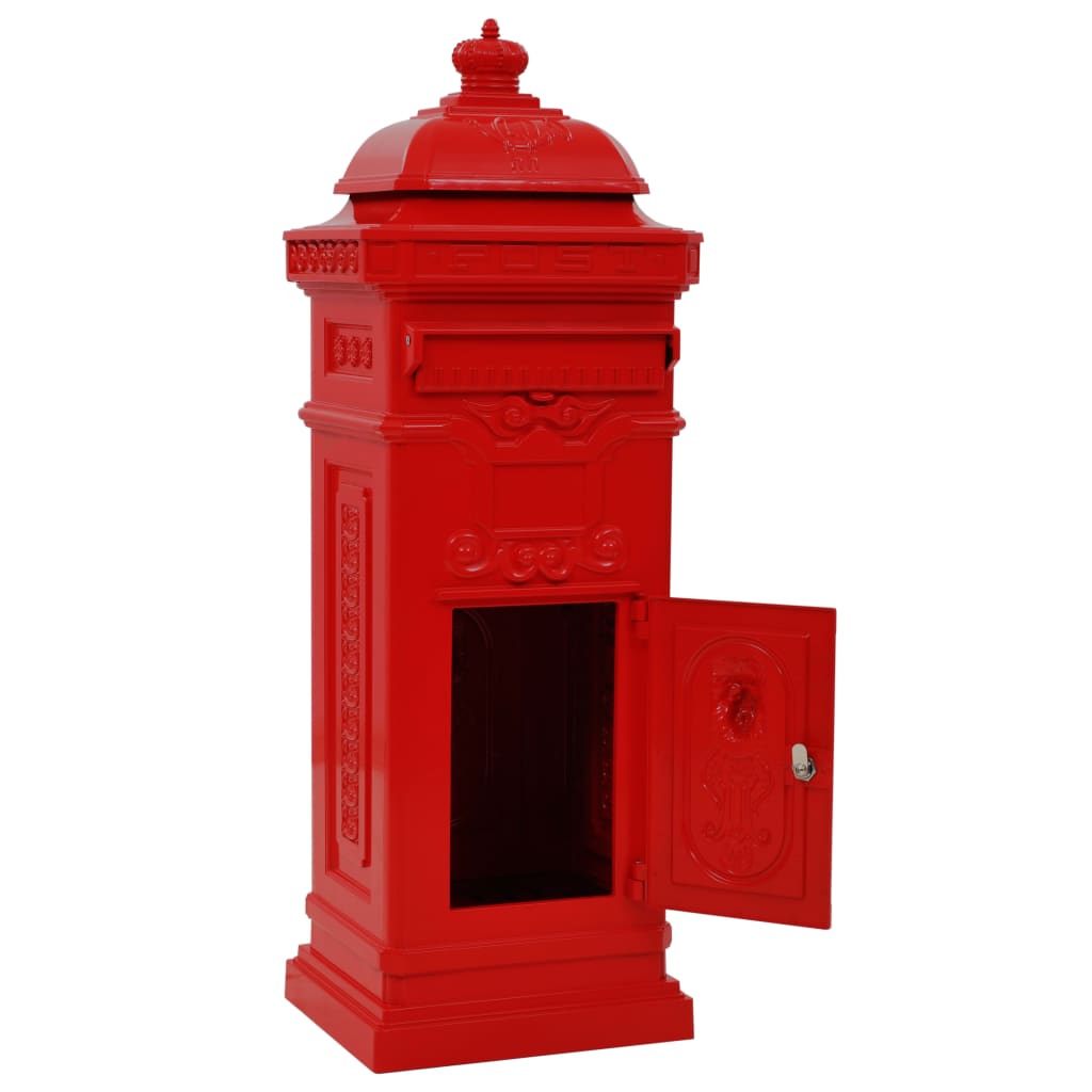 piros, vintage, rozsdamentes alumínium álló postaláda