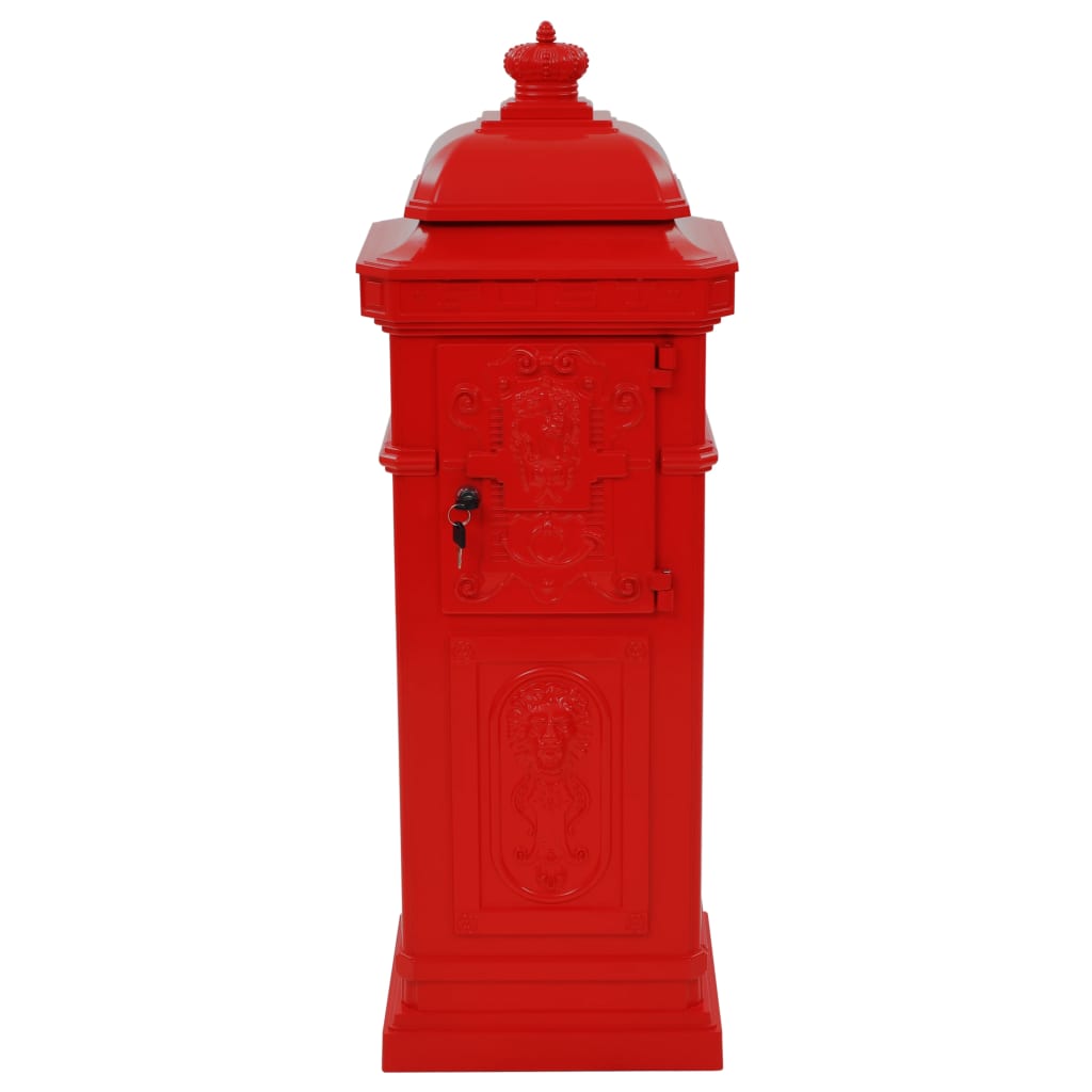 piros, vintage, rozsdamentes alumínium álló postaláda