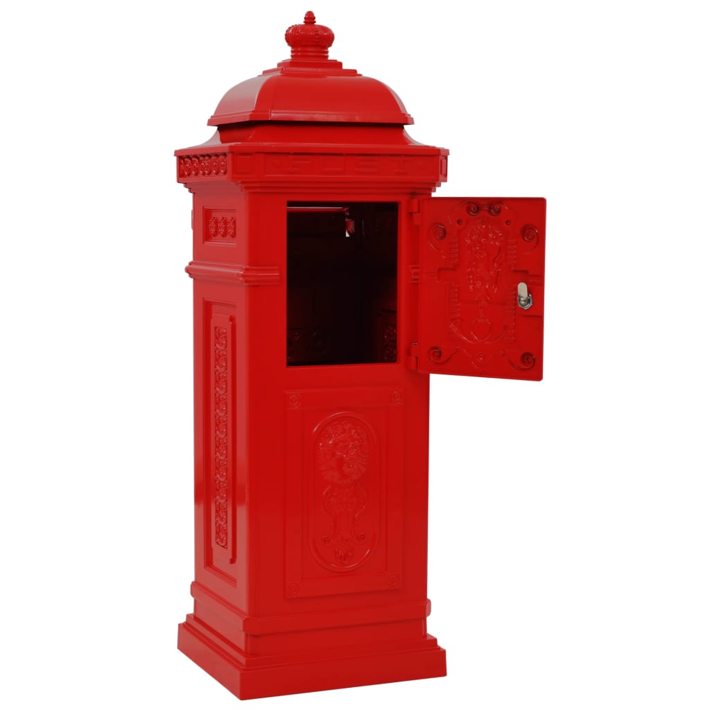 piros, vintage, rozsdamentes alumínium álló postaláda