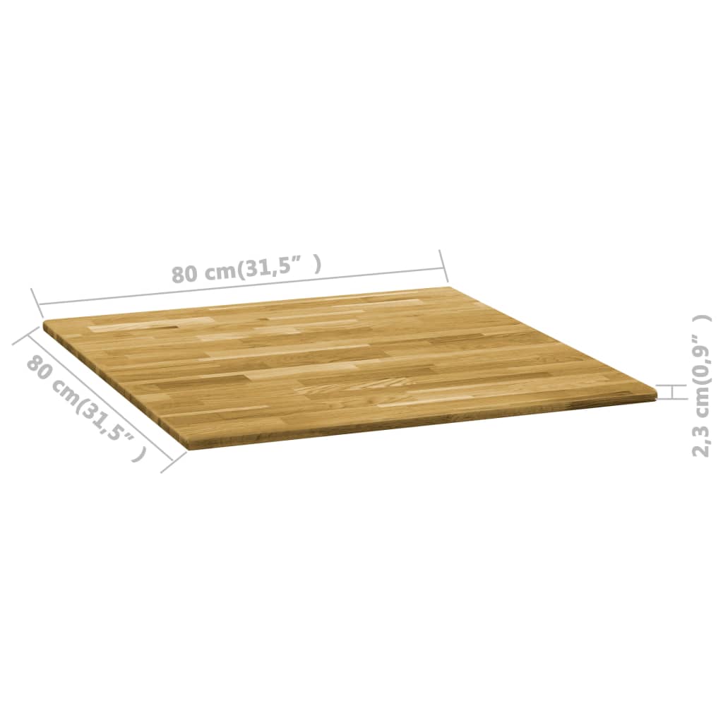 négyzet alakú tömör tölgyfa asztallap 23 mm 80 x 80 cm