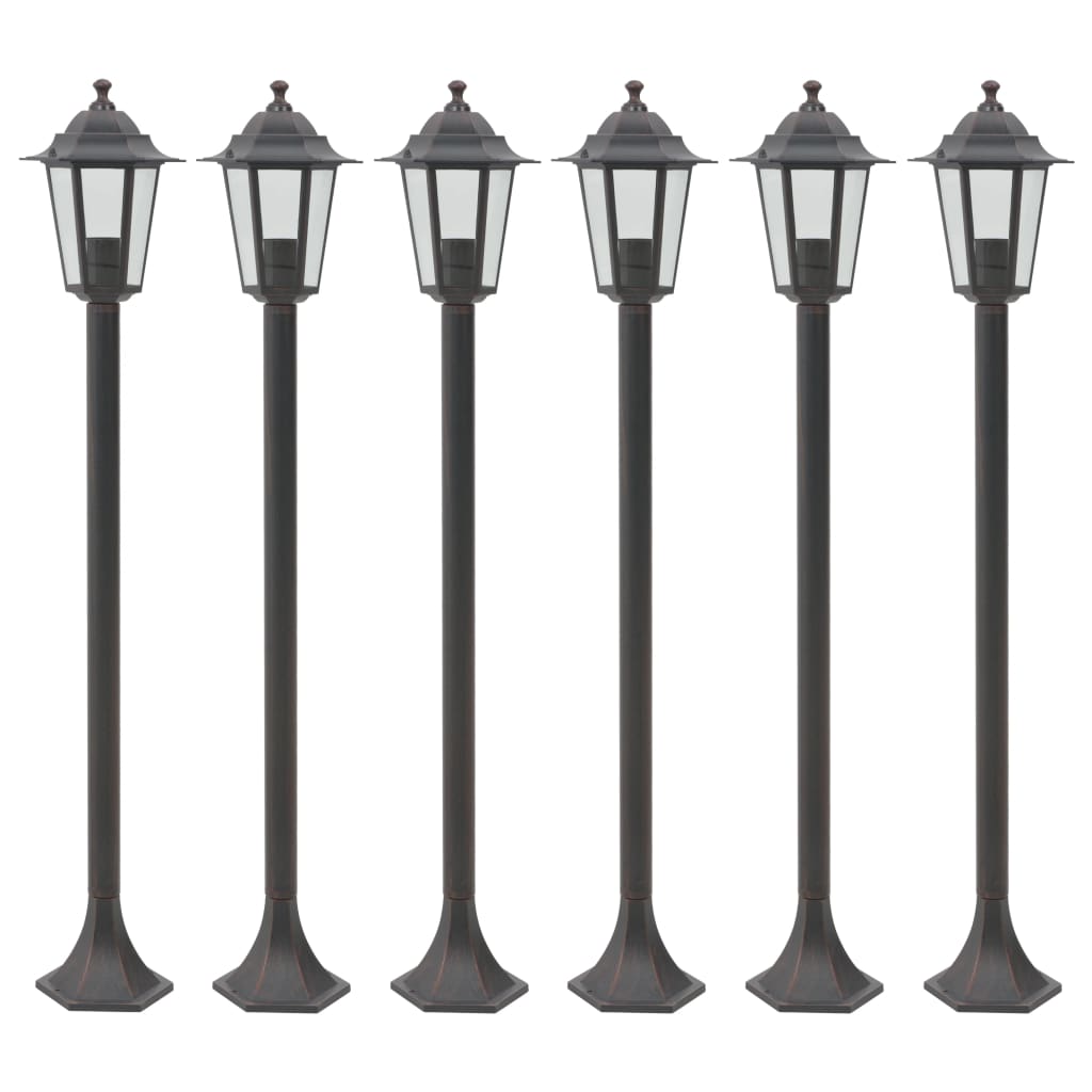 6 db bronzszínű alumínium kerti állólámpa, E27, 110 cm