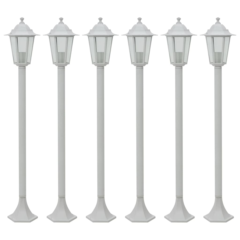 6 db fehér alumínium kerti állólámpa, E27, 110 cm