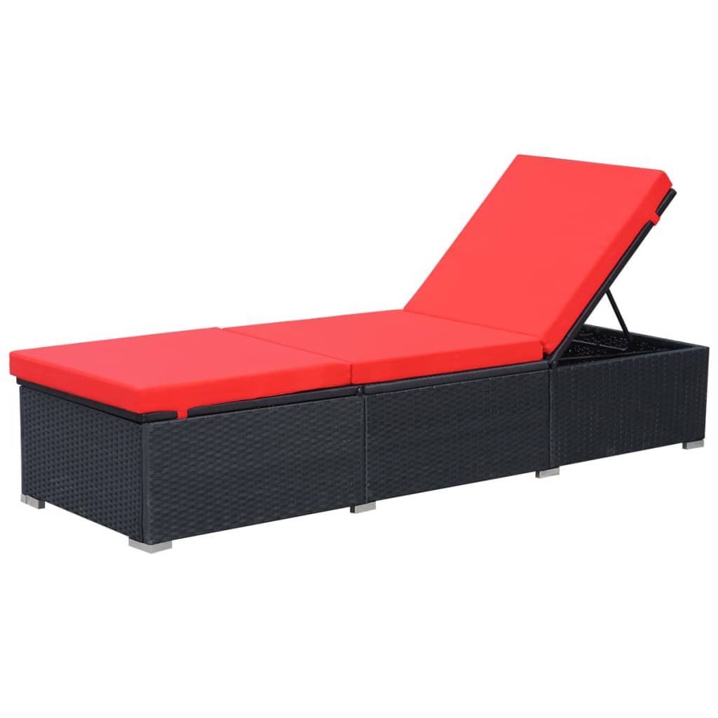 fekete polyrattan napozóágy párnával