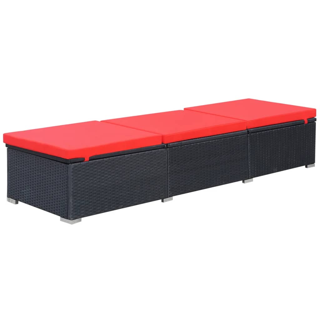 fekete polyrattan napozóágy párnával