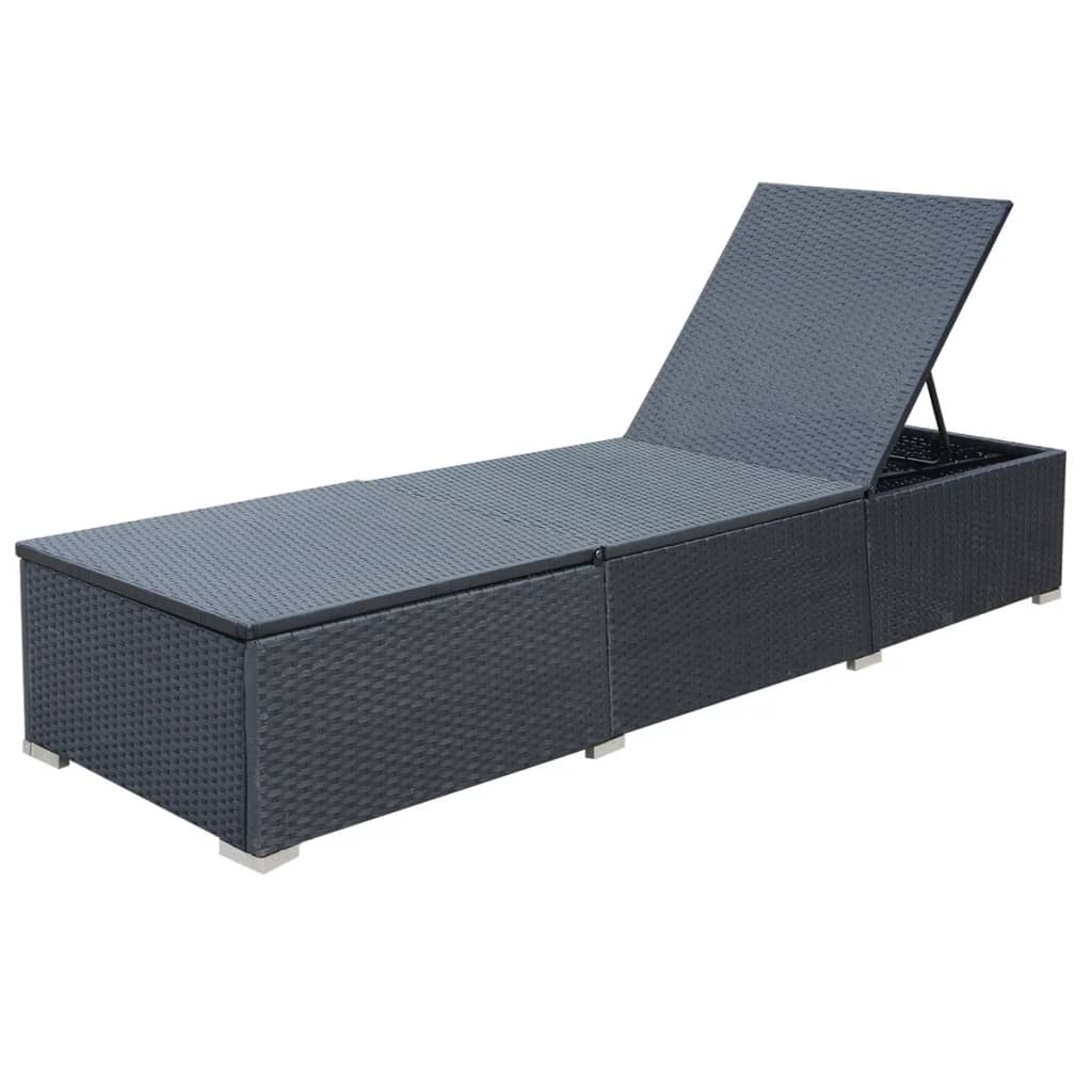 fekete polyrattan napozóágy párnával