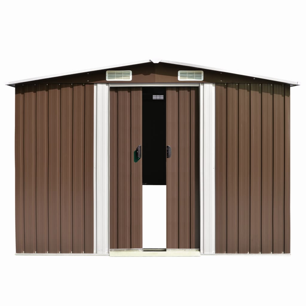 barna fém kerti fészer 257 x 298 x 178 cm
