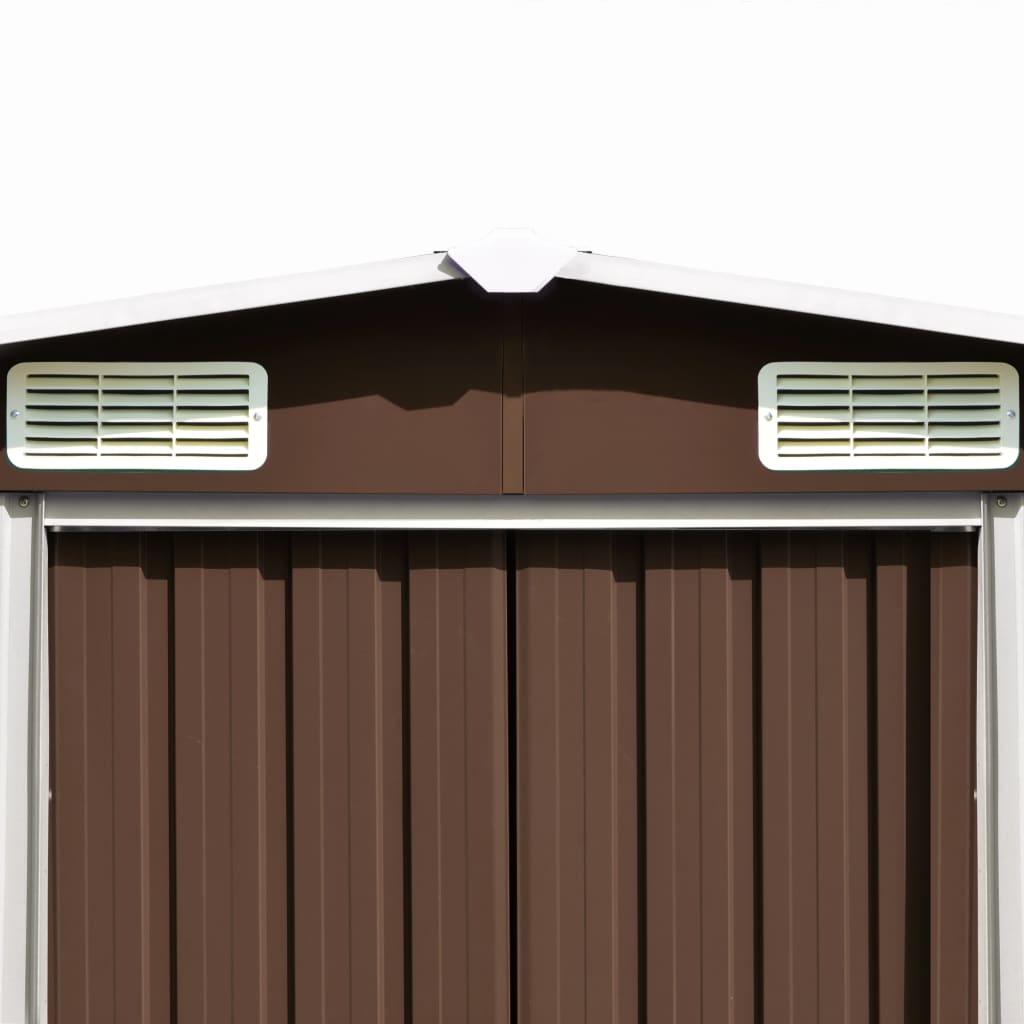 barna fém kerti fészer 257 x 489 x 181 cm