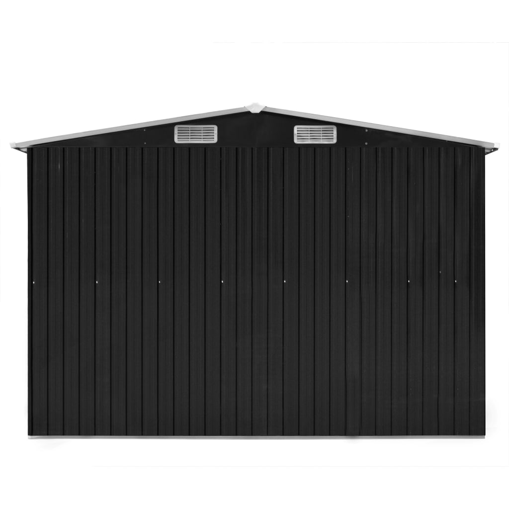 antracitszürke fém kerti fészer 257 x 580 x 181 cm
