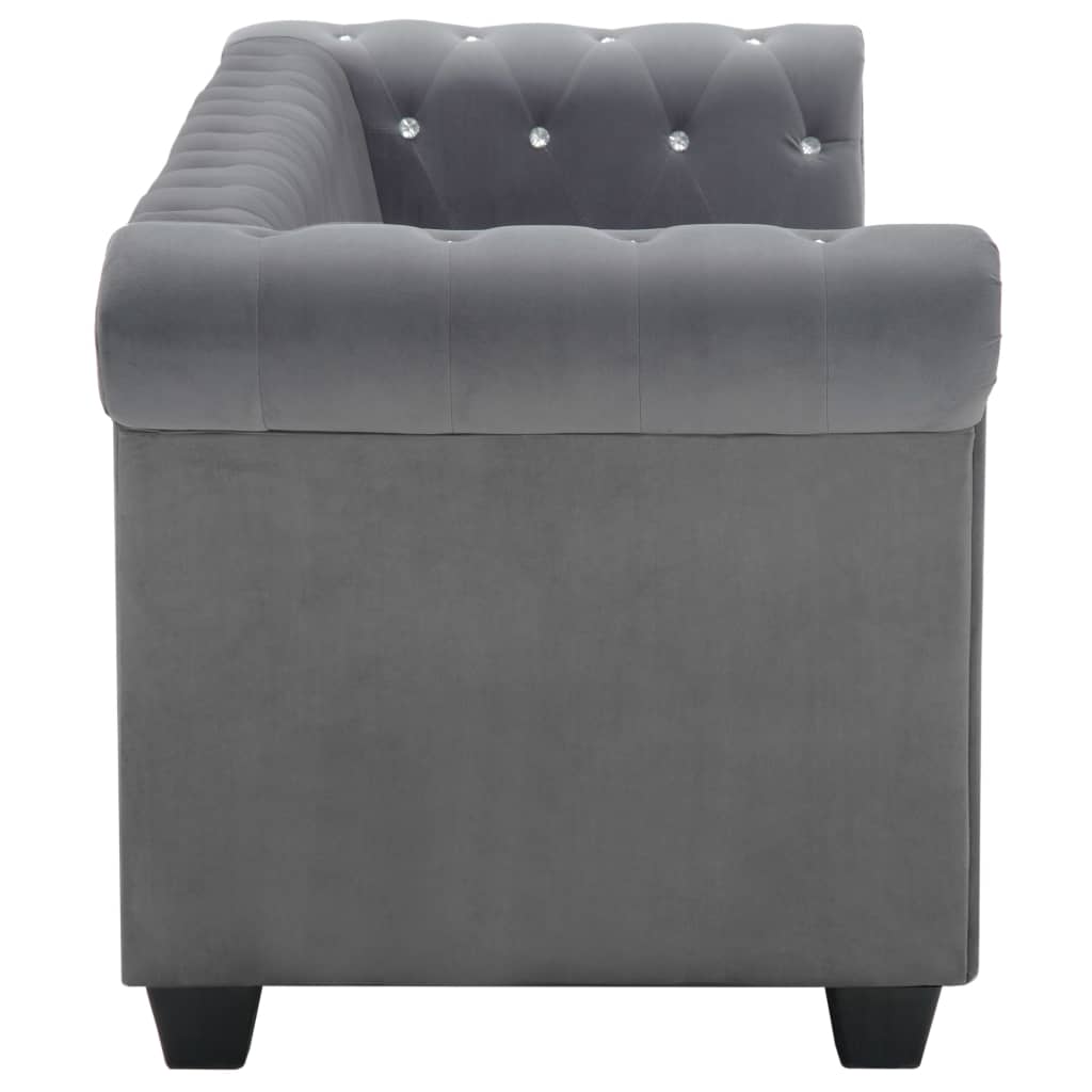 szürke 3 személyes bársony Chesterfield kanapé 199x75x72 cm