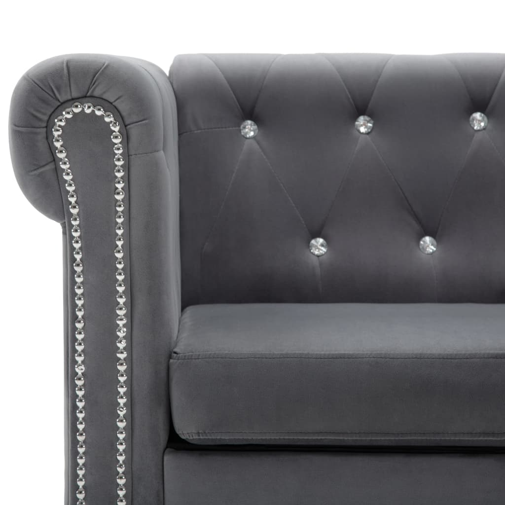 szürke 3 személyes bársony Chesterfield kanapé 199x75x72 cm