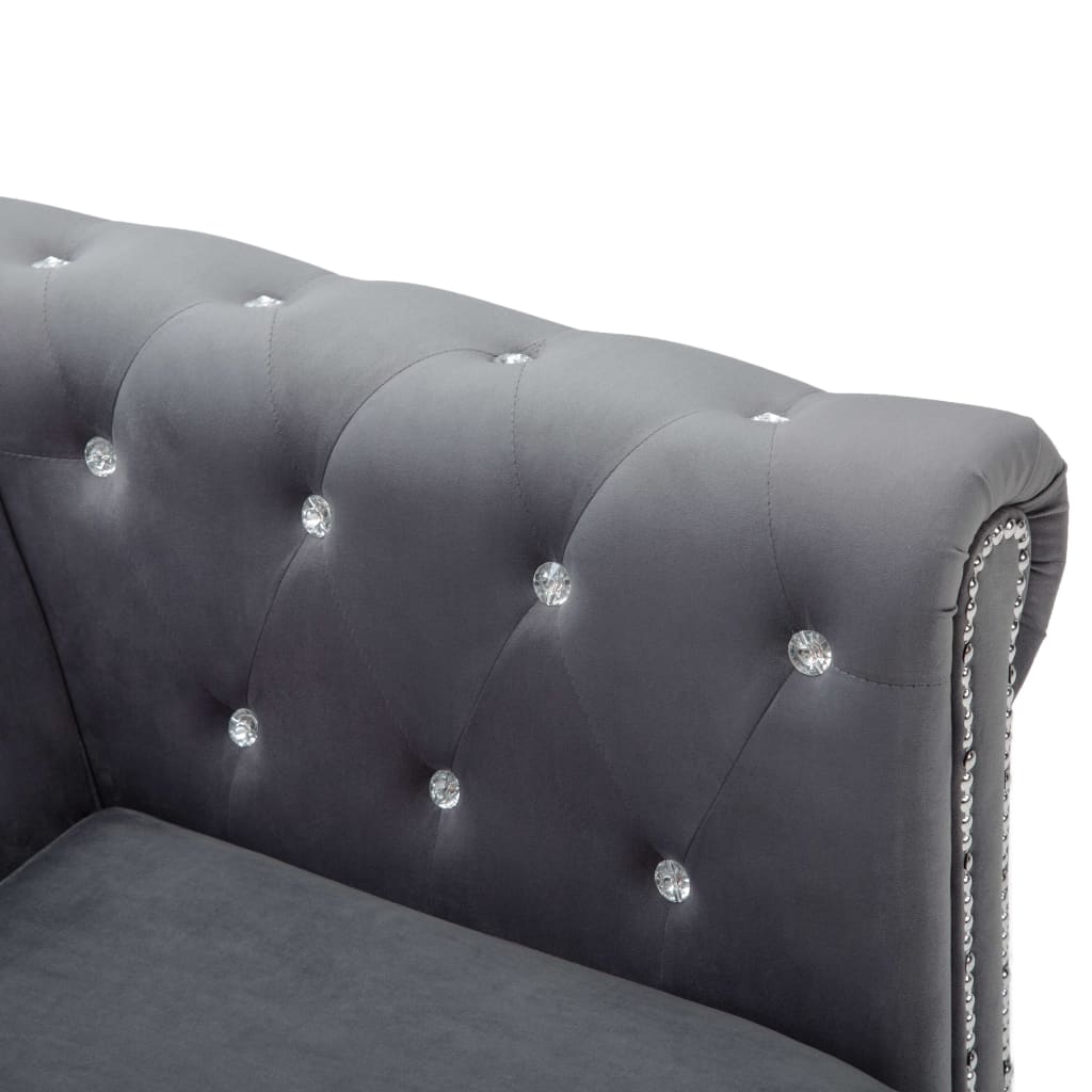 szürke 3 személyes bársony Chesterfield kanapé 199x75x72 cm
