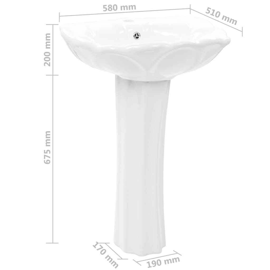 szabadon álló fehér kerámia mosdókagyló lábbal 580x510x200 mm