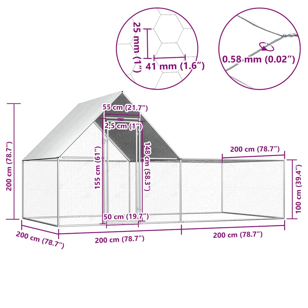 horganyzott acél tyúkól 4 x 2 x 2 m