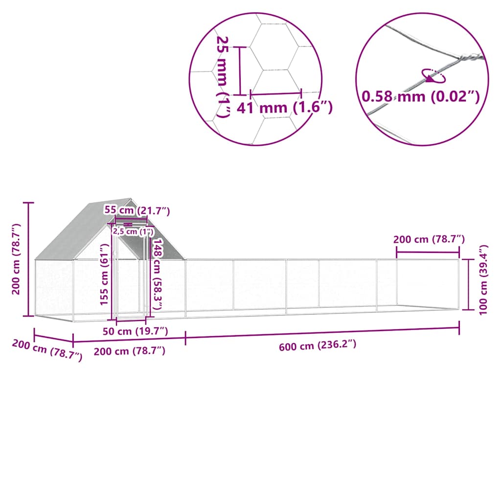 horganyzott acél tyúkól 8 x 2 x 2 m