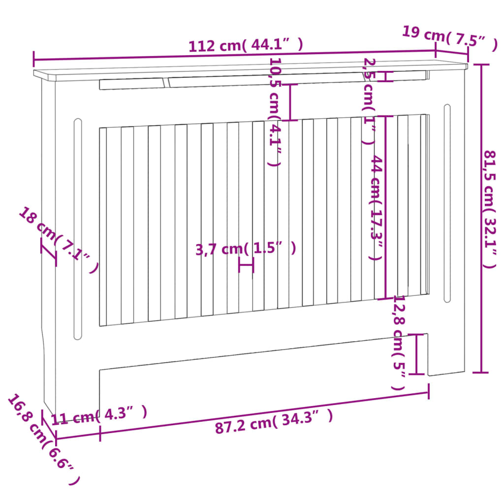 2 db fehér MDF radiátorburkolat 112 cm