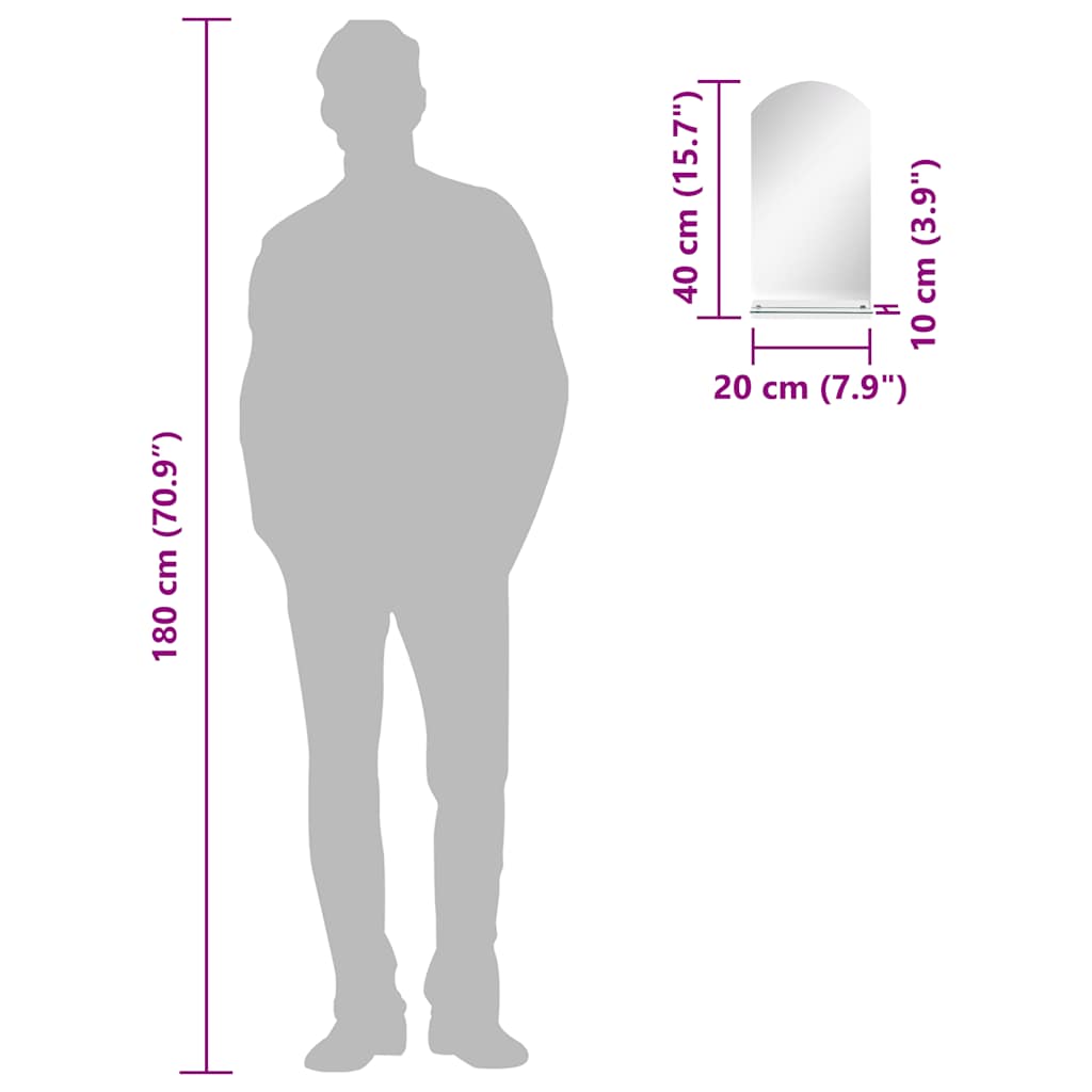 edzett üveg falitükör polccal 20 x 40 cm
