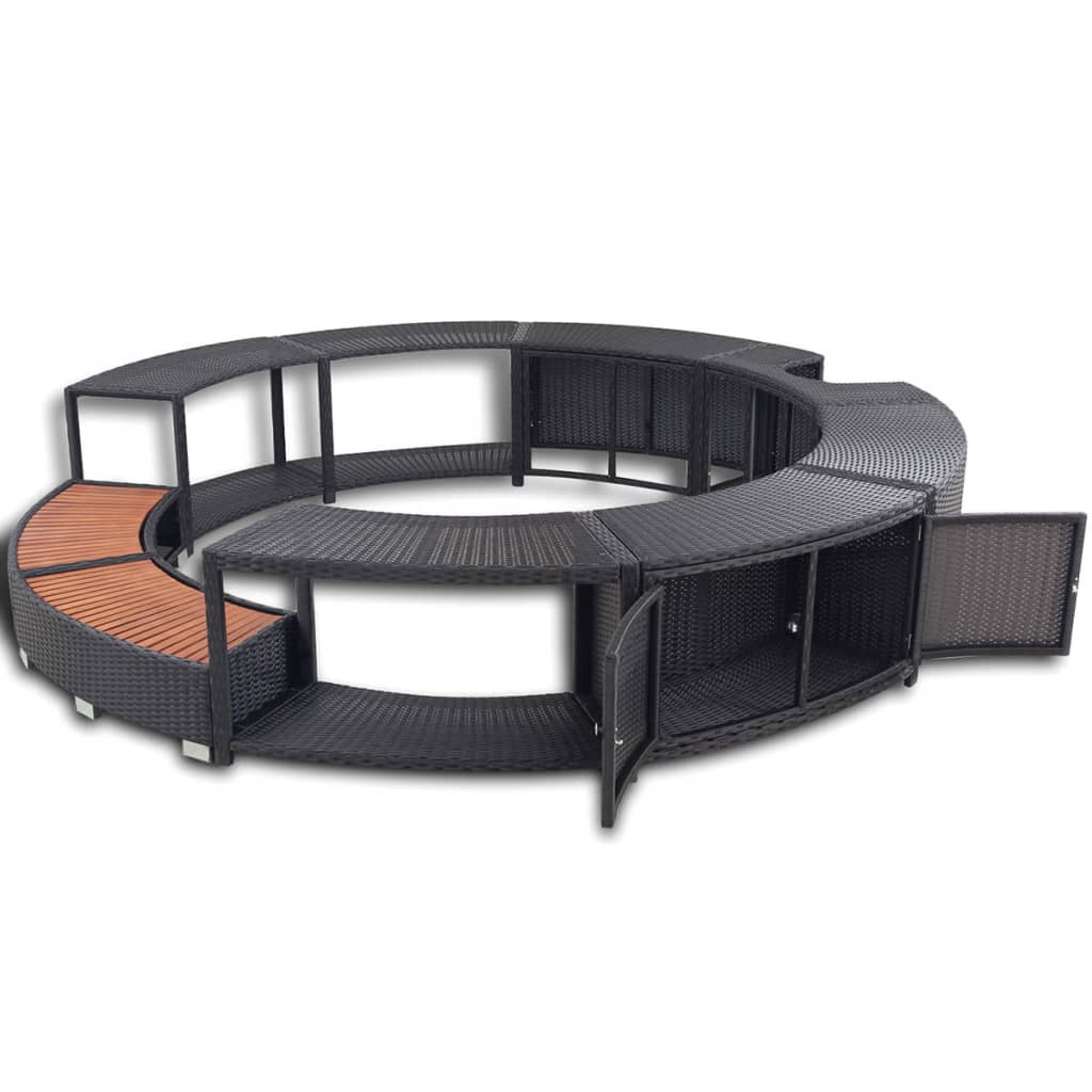 fekete polyrattan jakuzzi-keret