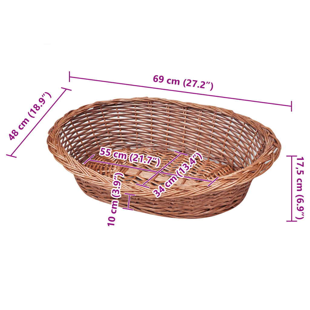Természetes színű fűzfa kutyakosár/kisállatágy 69 cm
