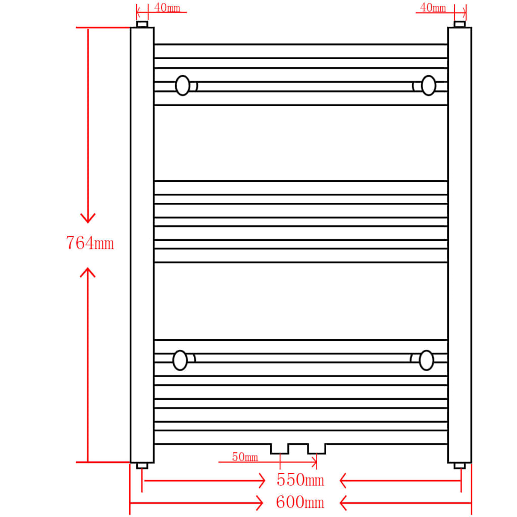 Fekete fürdőszobai egyenes törölközőtartó központi fűtéssel 600x764 mm