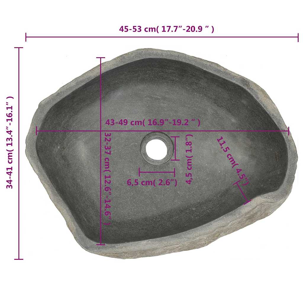 ovális folyami kő mosdókagyló (45-53) x (34-41) cm