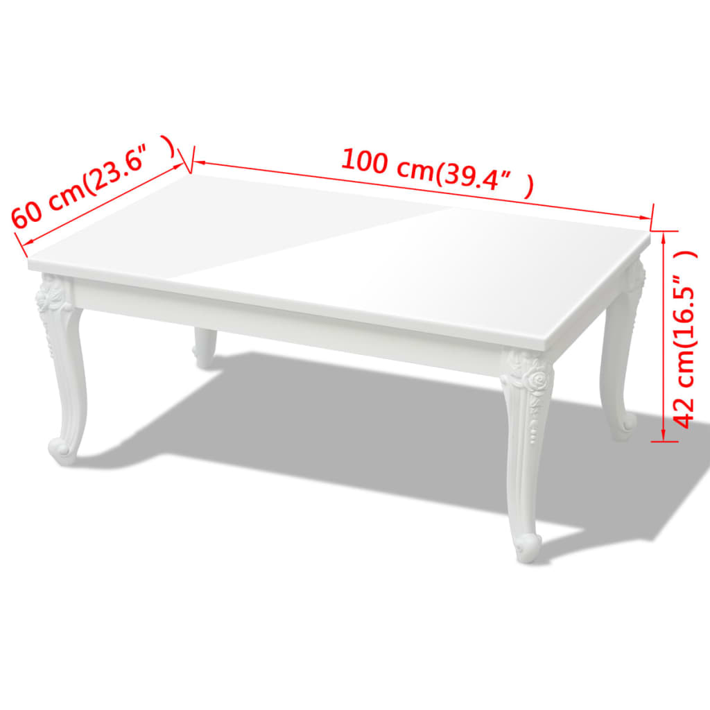 Fehér magasfényű 100x60x42 cm-es dohányzóasztal