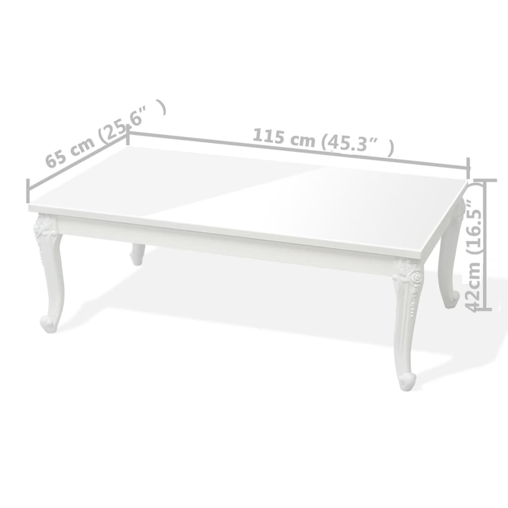 magasfényű fehér dohányzóasztal 115 x 65 x 42 cm