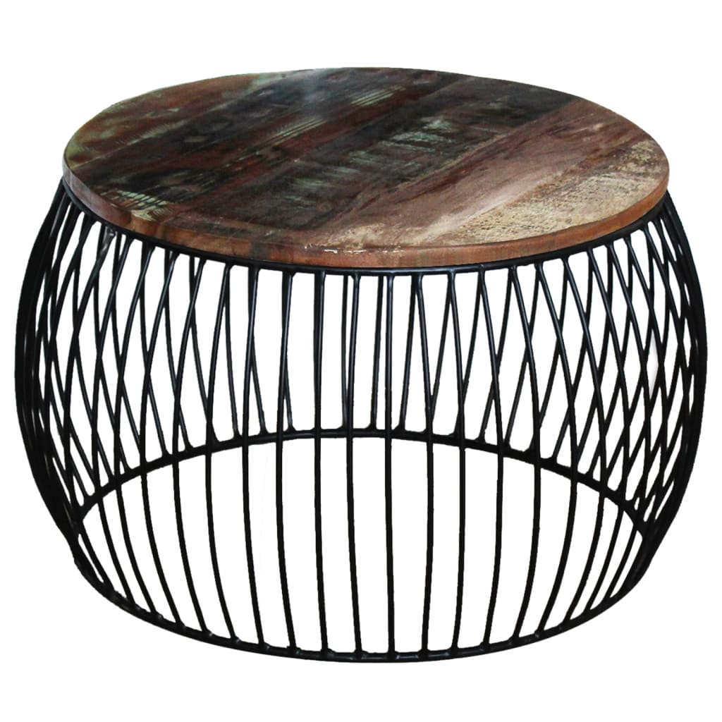 kerek tömör újrahasznosított fa dohányzóasztal 68 x 37 cm