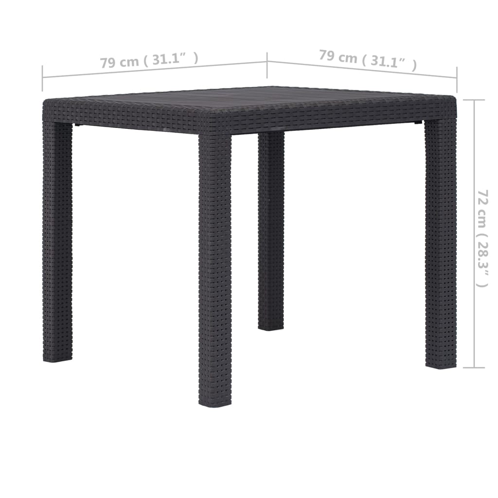 barna rattan küllemű műanyag kerti asztal 79 x 79 x 72 cm