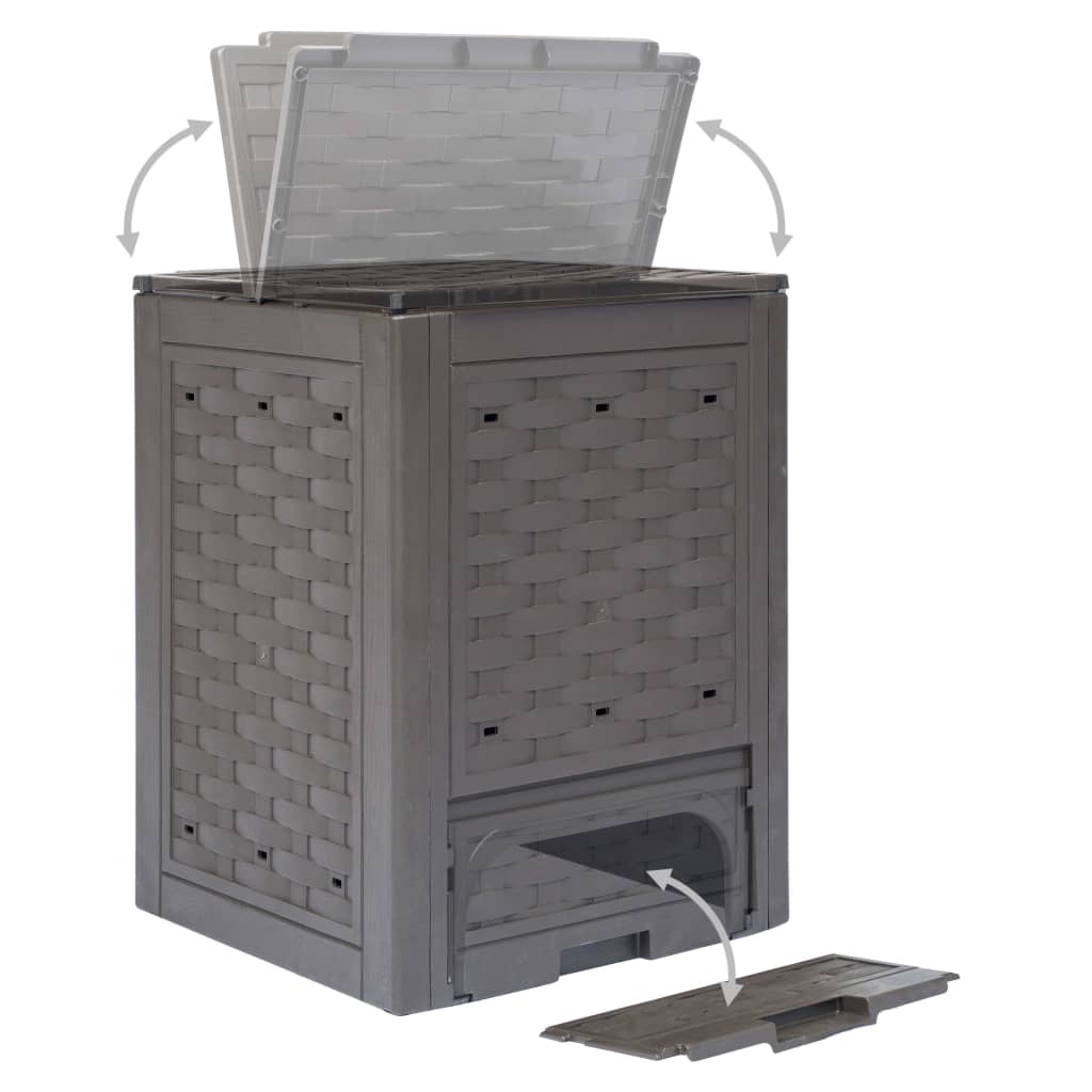 barna műanyag rattan kerti komposztáló 60 x 60 x 83 cm 300 L