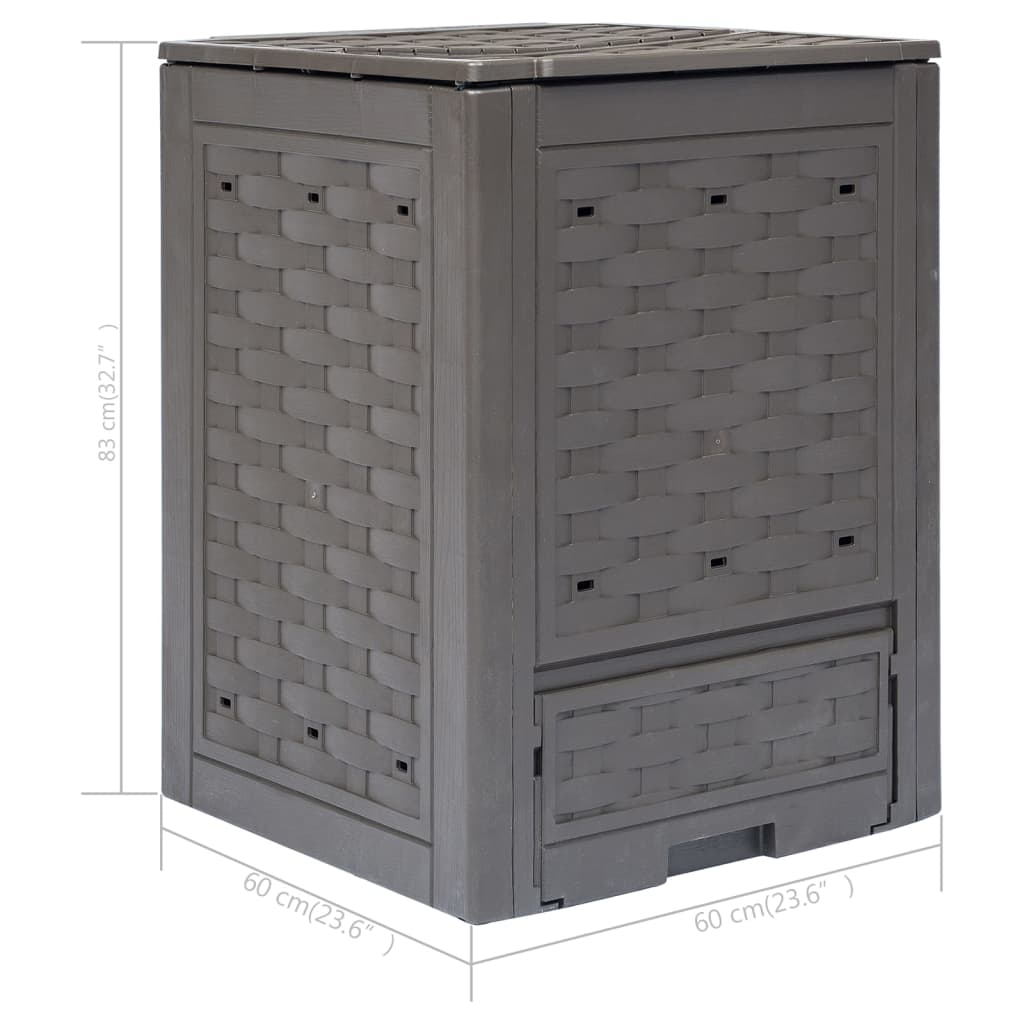 barna műanyag rattan kerti komposztáló 60 x 60 x 83 cm 300 L