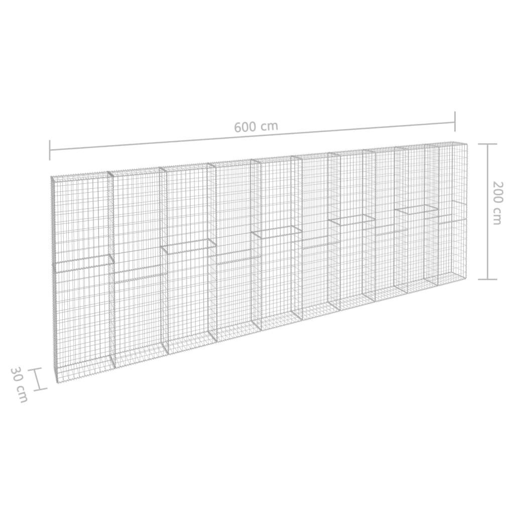 horganyzott acél gabion fal borítással 600 x 30 x 200 cm