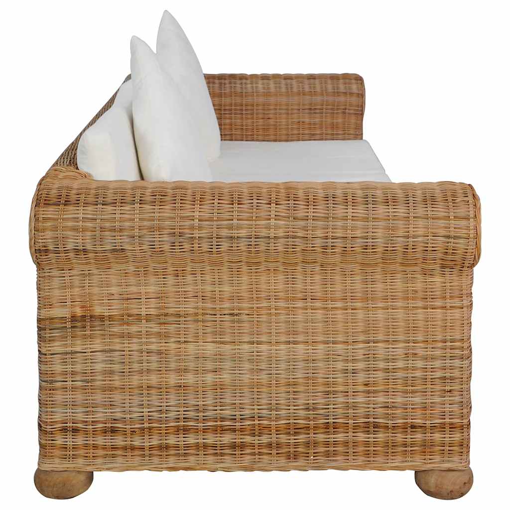 3 személyes természetes rattan kanapé párnákkal