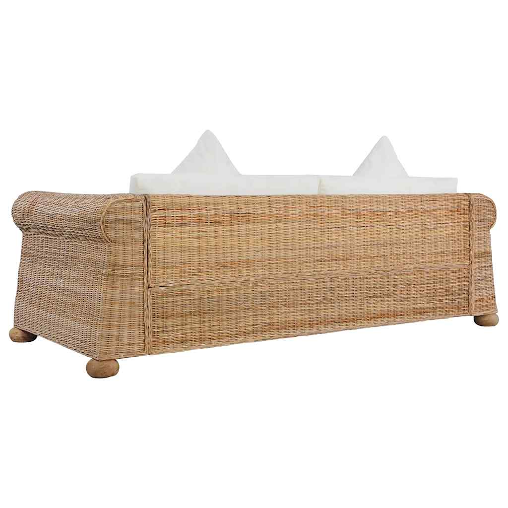 3 személyes természetes rattan kanapé párnákkal