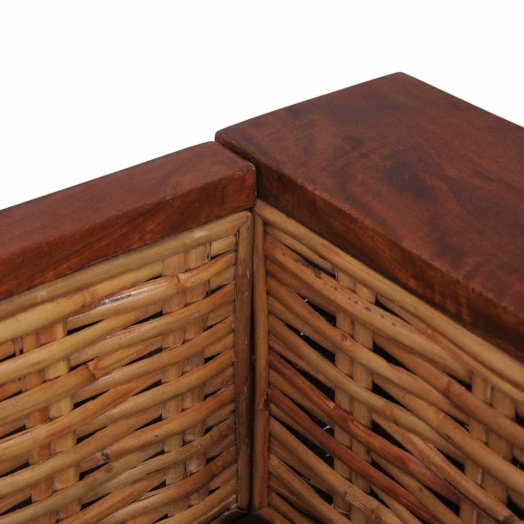 3 személyes barna természetes rattan kanapé párnával